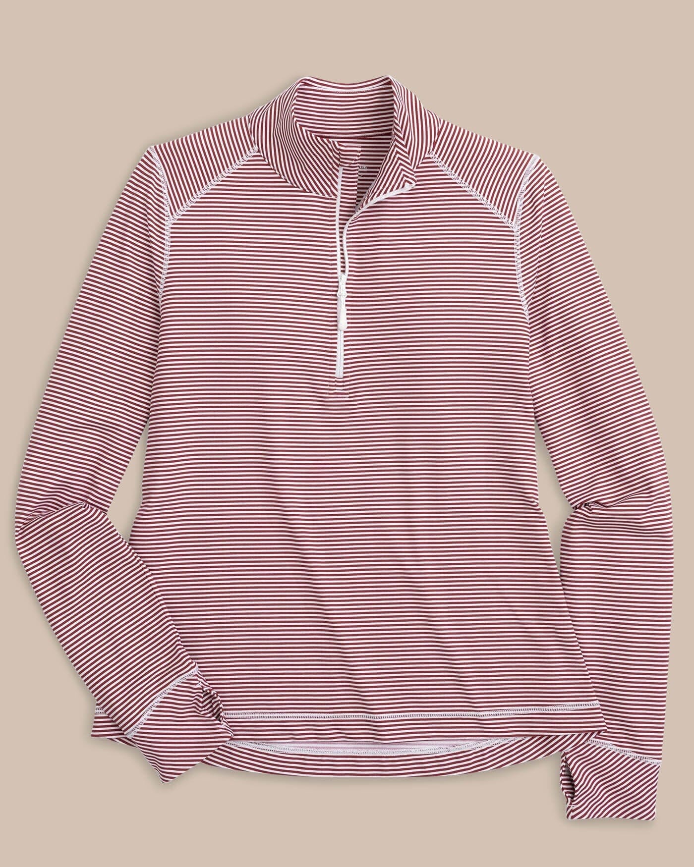 The front view of the Southern Tide Team Colors Runaround Quarter Zip Pull Over by Southern Tide - Chianti